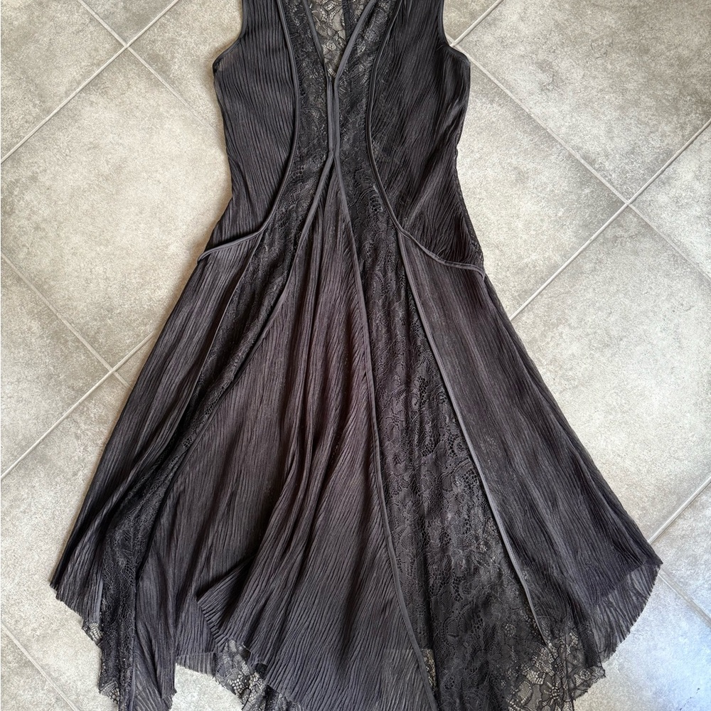 BCBGMaxAzria Charcoal Asymmetrical Lace Dress